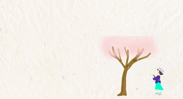満開の桜と少女　イラスト